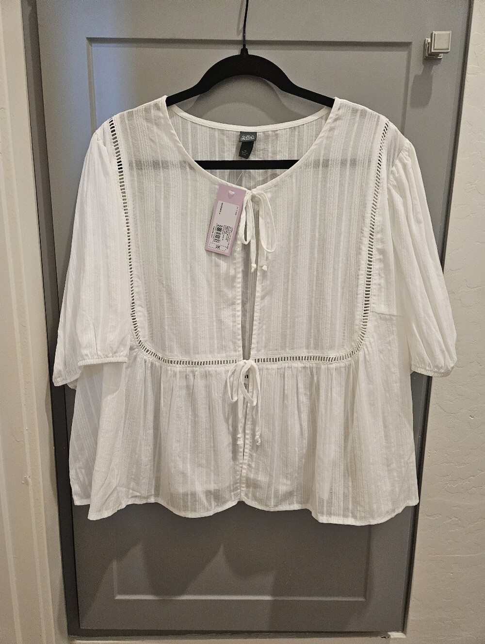 White Peasant Tie-Front Blouse - Wild Fable
